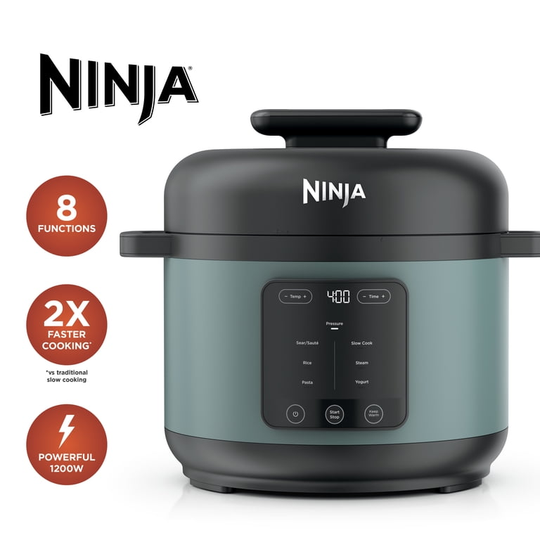 Ninja HyperHeat 8-in-1 Electric Pressure Cooker with SimpliServe Pot — 6.5 Qt, Cooks Up to 2X Faster, 1200W, Feeds 8–10, Sage Leaf
